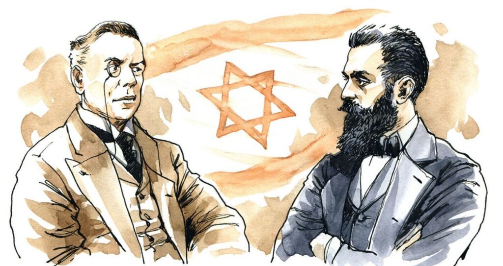 Quand Israël allait s’installer en Ouganda Le Britannique Joseph Chamberlain, ancien secrétaire d’Etat aux Colonies, et l’Austro-Hongrois Theodor Herzl, ex-leader de l’Organisation sioniste mondiale.